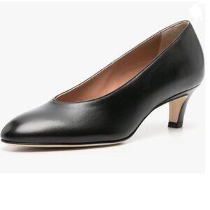 Wansseny Black Closed Round Toe Slip on Pumps Low Kitten Heel Comfy Daily Shoes
